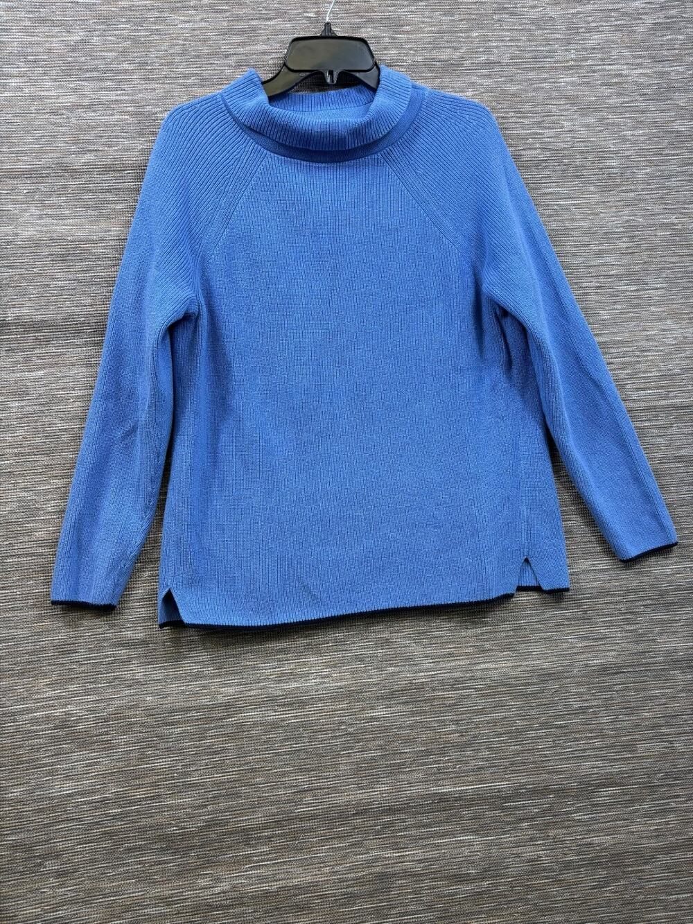 Talbots Cowl Neck 100% Pima Cotton Knit Sweater Womens Size L Blue Long Sleeve